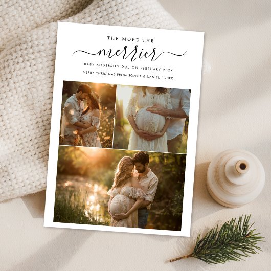 Hoe meer de Merrier Photo zwangerschap aankondigin Feestdagenkaart