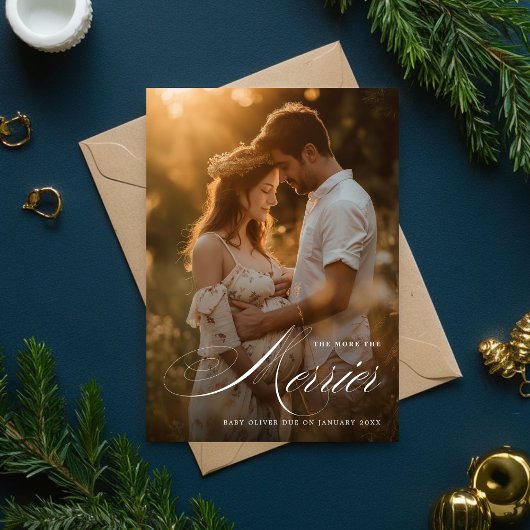 Hoe meer de Merrier Photo zwangerschap aankondigin Feestdagenkaart