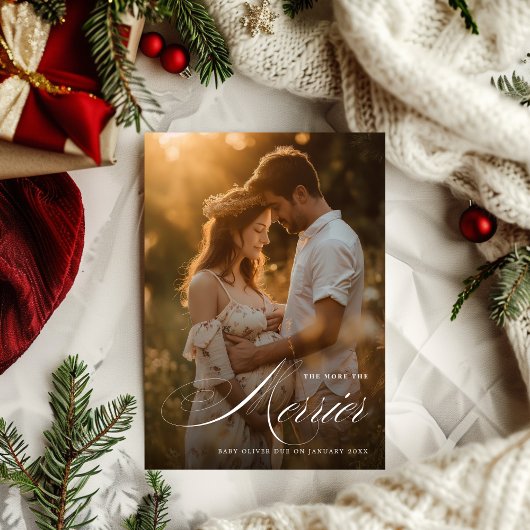 Hoe meer de Merrier Photo zwangerschap aankondigin Feestdagenkaart