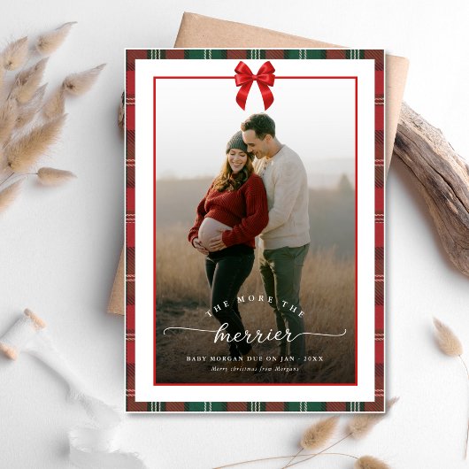 Hoe meer de Merrier Plaid Bow kerstzwangerschap Feestdagenkaart