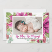 Hoe meer de Merrier Poinsettia Photo Holiday Baby Aankondiging (Voorkant)