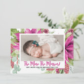 Hoe meer de Merrier Poinsettia Photo Holiday Baby Aankondiging (Staand voorkant)