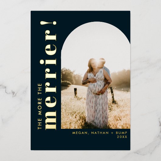 Hoe meer de Merrier Pregnancy Navy Arch foto Folie Feestdagenkaart (Voorkant)