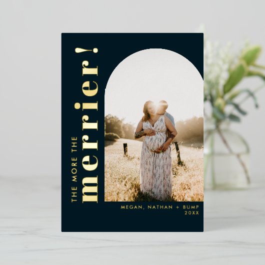 Hoe meer de Merrier Pregnancy Navy Arch foto Folie Feestdagenkaart (Staand Voorkant)