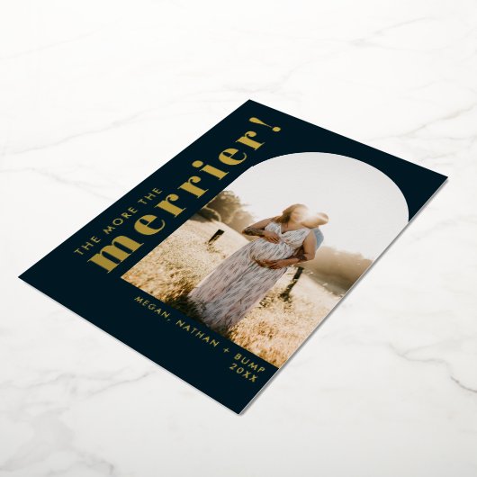 Hoe meer de Merrier Pregnancy Navy Arch foto Folie Feestdagenkaart (Gedraaid)