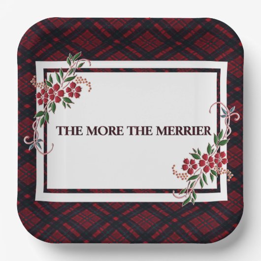 Hoe meer de Merrier Red Plaid Papieren Bordje (Voorkant)