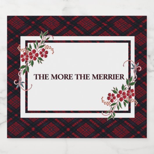 Hoe meer de Merrier Red Plaid Sparkling Wijnetiket (Enkel label)