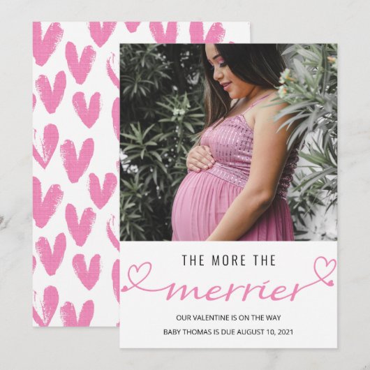 hoe meer de merrier Valentijn baby roze hart Feestdagenkaart (Voorkant / Achterkant)