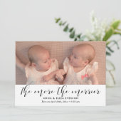 Hoe meer de vrolijkere tweelinggeboorte foto aankondiging (Staand voorkant)