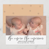 Hoe meer de vrolijkere tweelinggeboorte foto aankondiging (Voorkant / Achterkant)