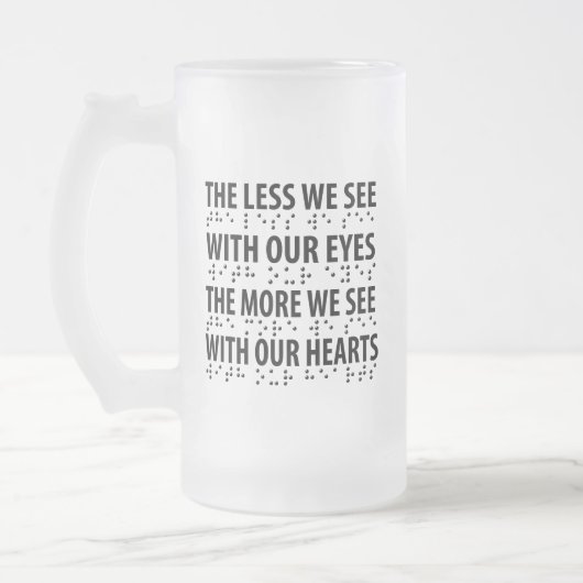 Hoe minder we zien met onze ogen - blindheid brail matglas bierpul (Links)