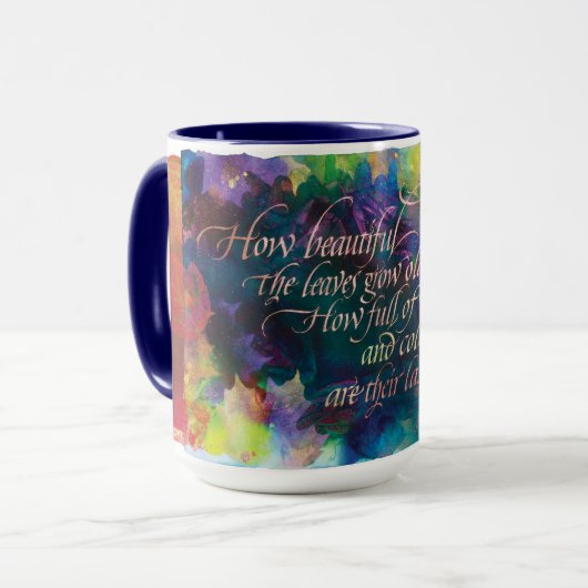 "Hoe mooi de Bladeren...", Mok (Voorkant links)