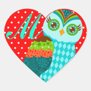 Hoe nu blauwe boomkor - Aangepaste monogram hartst Hart Sticker
