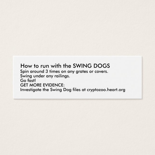 Hoe om te lopen met de SWING DOGS Mini Visitekaartjes (Voorkant)