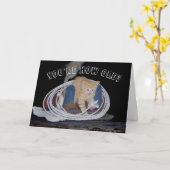 Hoe oud ben je? Grappige kat Verjaardagskaart Kaart (Gele Bloem)