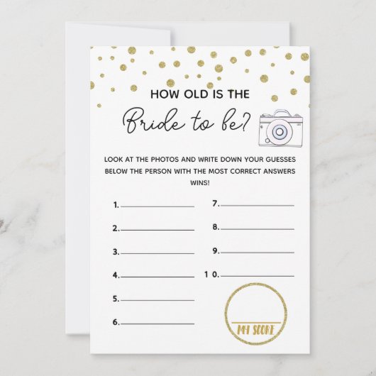Hoe oud bruids baby shower spel kaart (Voorkant)