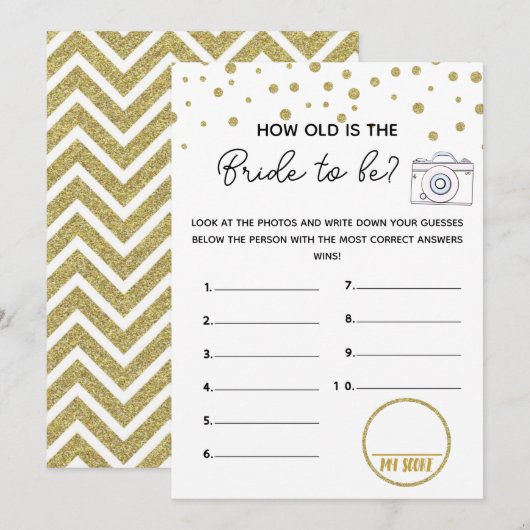 Hoe oud bruids baby shower spel kaart (Voorkant / Achterkant)