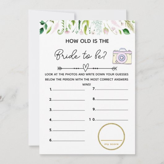 Hoe oud bruids baby shower spel kaart (Voorkant)