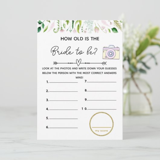 Hoe oud bruids baby shower spel kaart (Staand voorkant)
