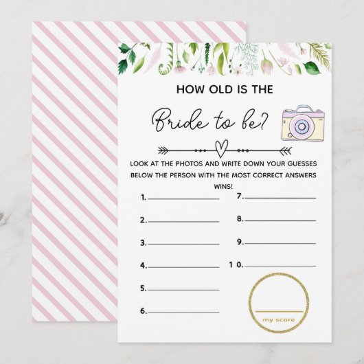 Hoe oud bruids baby shower spel kaart (Voorkant / Achterkant)