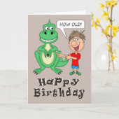 Hoe oud dinosaurus verjaardag kaart (Gele Bloem)