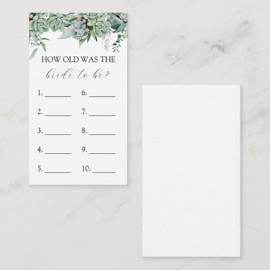 Hoe oud is de Bride om spelkaart te worden Informatiekaartje (Voorkant / Achterkant)