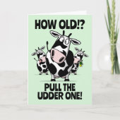 Hoe oud! Schattigee Cartoon Koeien Happy Birthday Kaart (Voorkant)