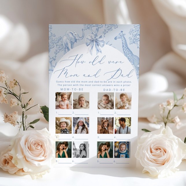 Hoe oud waren mama en papa Toile Baby shower spel (Creator heeft geüpload)