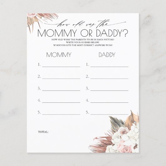 Hoe oud waren moeder en vader Foto Game Baby showe (Voorkant)