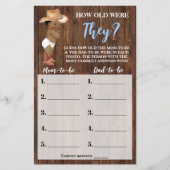 Hoe oud waren ze AA Cowboy Baby shower Game Kaart (Voorkant)