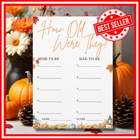 HOE OUD WAREN ZE Baby shower Spel Little Pumpkin Kaart