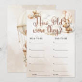 HOE OUD WAREN ZE Baby shower Spel Schattige Beer Kaart (Voorkant / Achterkant)