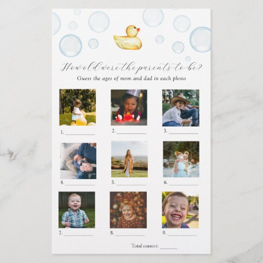 Hoe oud waren ze Rubber Duck Baby shower spel (Voorkant)