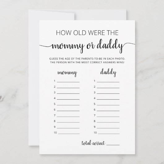 Hoe oud waren ze spel Baby shower party Kaart (Voorkant)