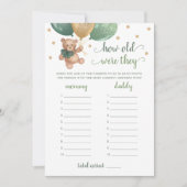 Hoe oud waren ze spel Baby shower Teddy Bear Kaart (Voorkant)