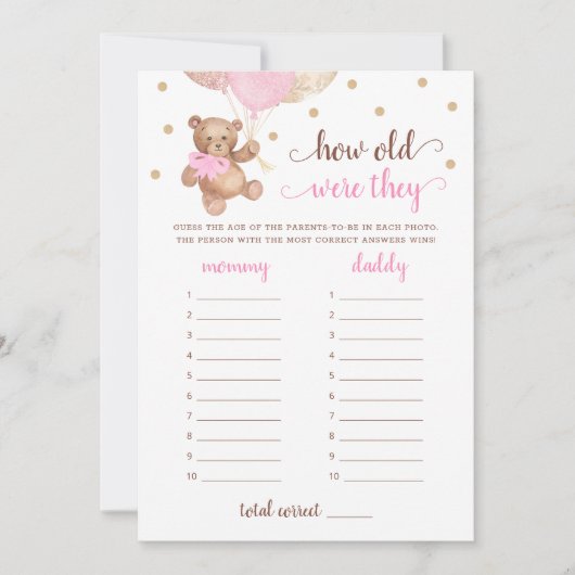 Hoe oud waren ze spel Baby shower Teddy Bear Kaart (Voorkant)