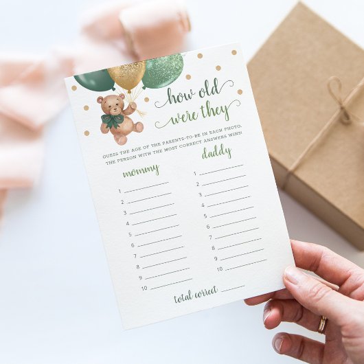 Hoe oud waren ze spel Baby shower Teddy Bear Kaart