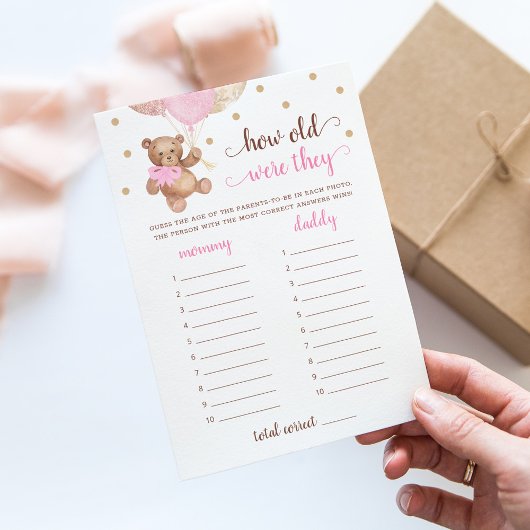 Hoe oud waren ze spel Baby shower Teddy Bear Kaart