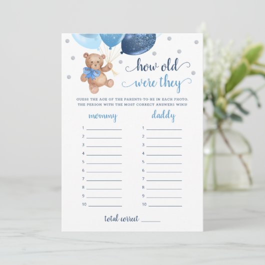 Hoe oud waren ze spel Baby shower Teddy Bear Kaart (Staand voorkant)