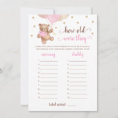 Hoe oud waren ze spel Baby Shower Teddy Beer Kaart (Voorkant)