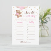 Hoe oud waren ze spel Baby Shower Teddy Beer Kaart (Staand voorkant)