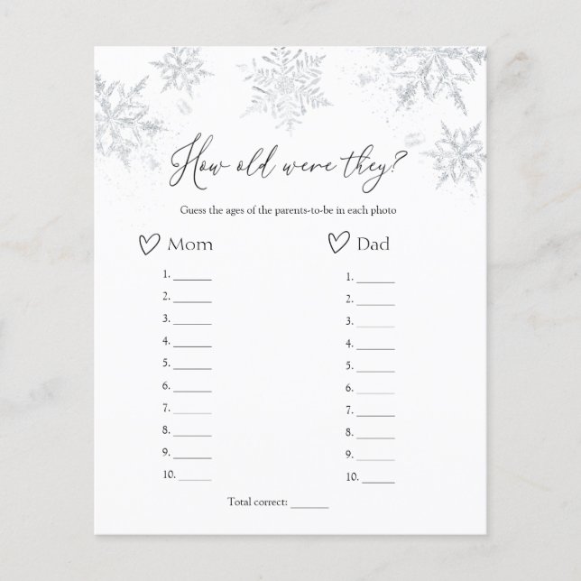 Hoe oud waren ze toen het Baby shower-spel Snowfla (Voorkant)