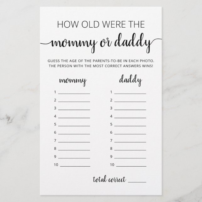 Hoe oud waren zij spel Baby Shower feestspel (Voorkant)