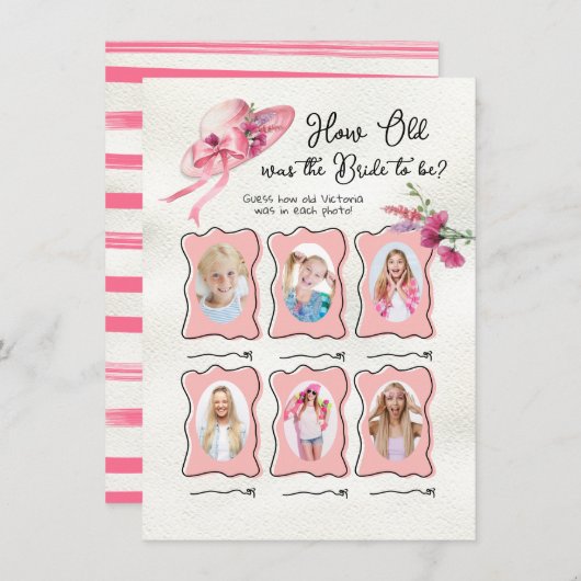 Hoe oud was Bride Derby Pink Pet Bruidsspel Kaart (Voorkant / Achterkant)