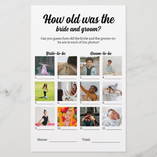 Hoe oud was bruid en bruidegom bruiloft gokken spe flyer (Voorkant)