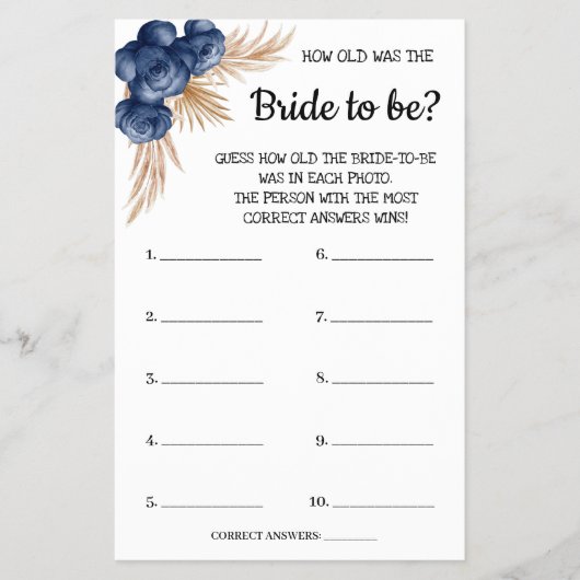 Hoe oud was de Blue Flowers Shower Game Card Flyer (Voorkant)