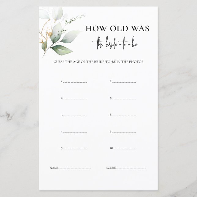 Hoe oud was de Bride greenery game (Voorkant)