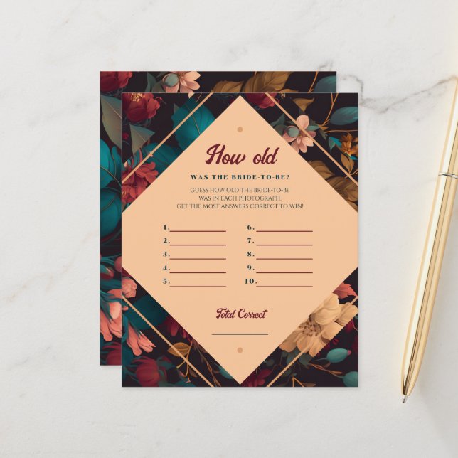 Hoe oud was de bruid? Afbeelding Game Papieren Bla (Voorkant / Achterkant in situ)