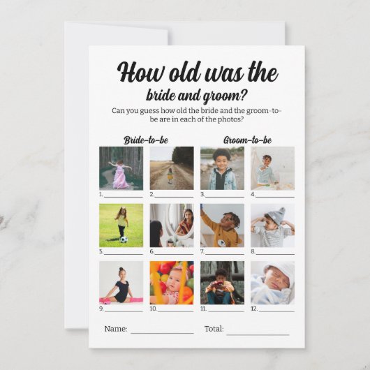 Hoe oud was de bruid en bruidegom foto trouwspel kaart (Voorkant)
