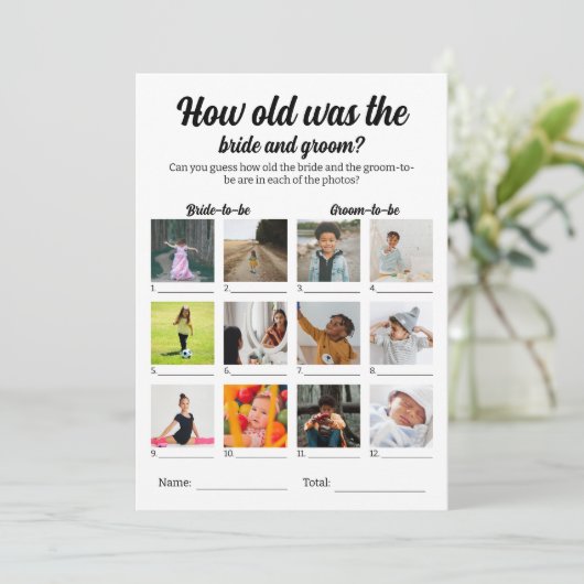 Hoe oud was de bruid en bruidegom foto trouwspel kaart (Staand voorkant)